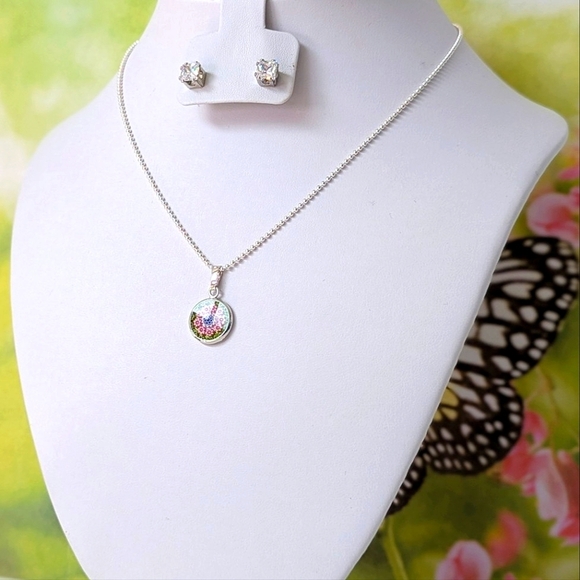 Italian Artisan Handcrafted Murano Millefiori Glass Pendant • Pink • Green - Picture 5 of 10